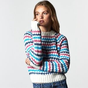 NWT Zara Chunky Knit Pink and Blue Striped Pattern Small Cropped Sweater